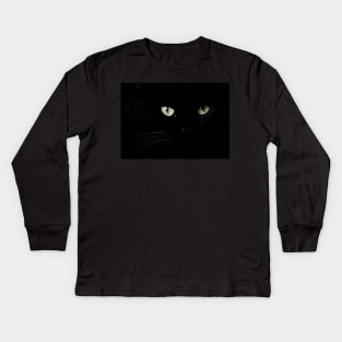 Black cat face and eyes Kids Long Sleeve T-Shirt